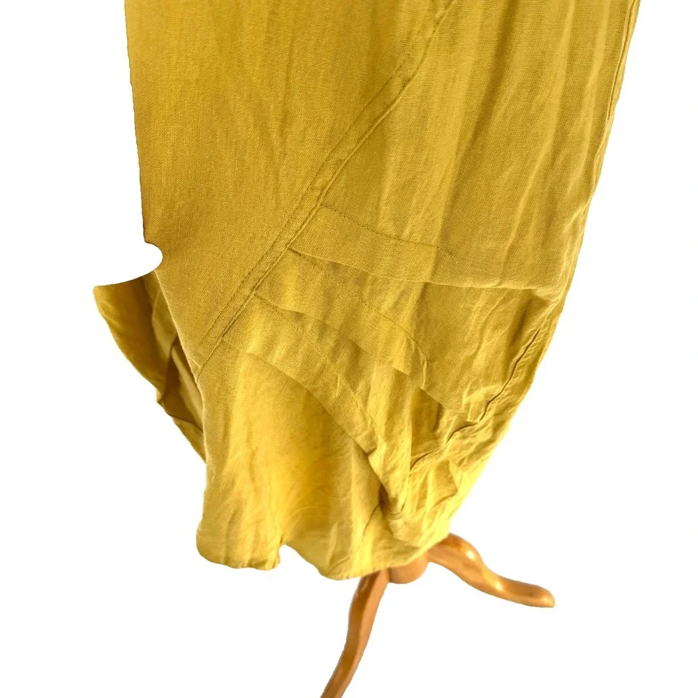 For Cynthia Linen Blend Cowl Neck Midi Dress Women's Medium Mustard Lagenlook - Picture 5 of 10